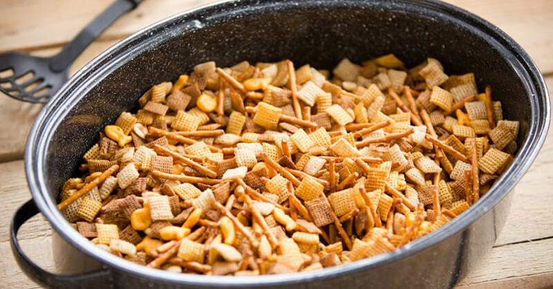 Slow Cooker Party Mix - best snacks for hiking or camping