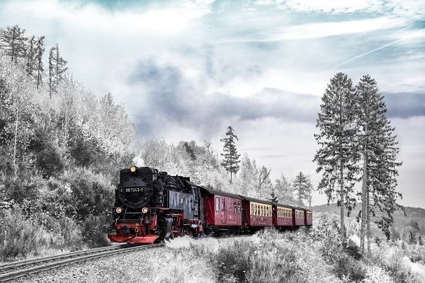 train in snowy landscape