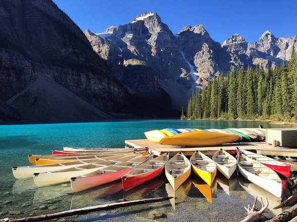 beautiful camping locations in Canada Banff National Park Alberta lake mountains canoes